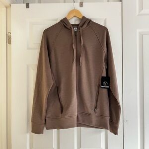 NWT 90 degree by reflex Brown taupe Hoodie with Zipper Pockets mens M